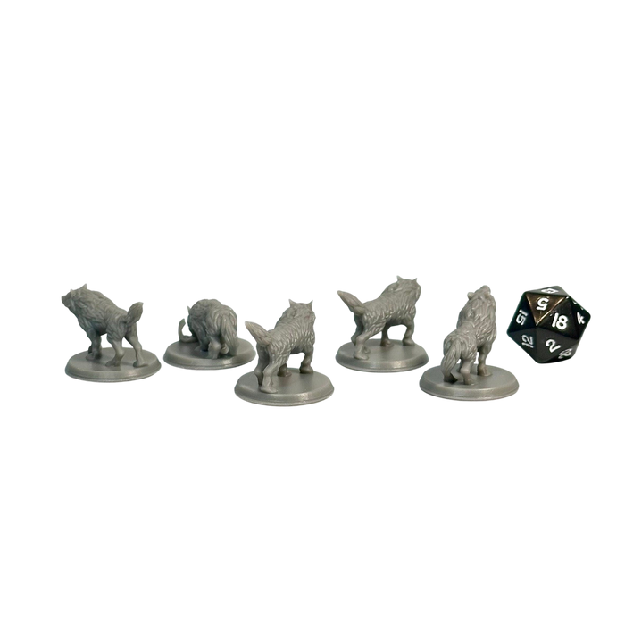 Wolf Pack (Set of 5), 12k Resin Dungeons and Dragons Miniatures DnD D&D Mini 32mm Lot