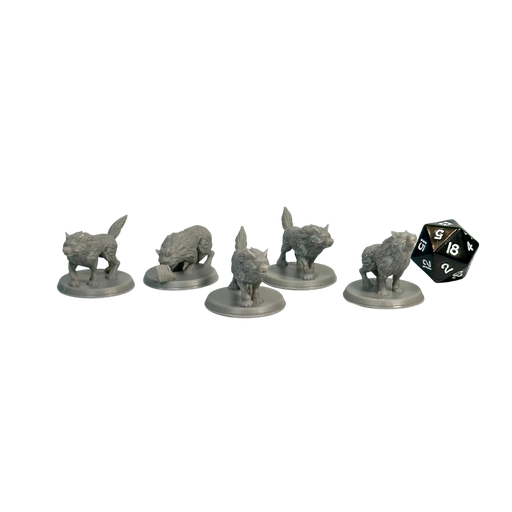 Wolf Pack (Set of 5), 12k Resin Dungeons and Dragons Miniatures DnD D&D Mini 32mm Lot