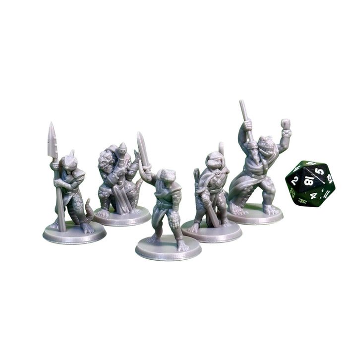 Lizardfolk Warband (Set of 5), 12k Resin Dungeons and Dragons Miniatures DnD D&D Mini 32mm Lot