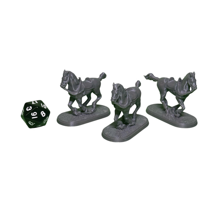 Saddled Horses (Set of 3), PLA Dungeons and Dragons DnD Miniatures D&D Mini 32mm Lot