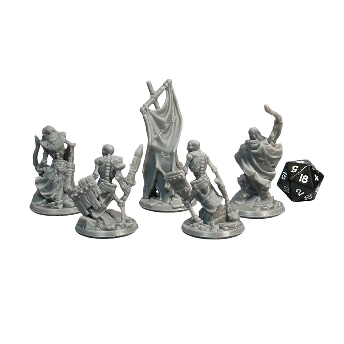 Skeleton Warband (Set of 5), 12k Resin Dungeons and Dragons Miniatures DnD D&D Mini 32mm Lot