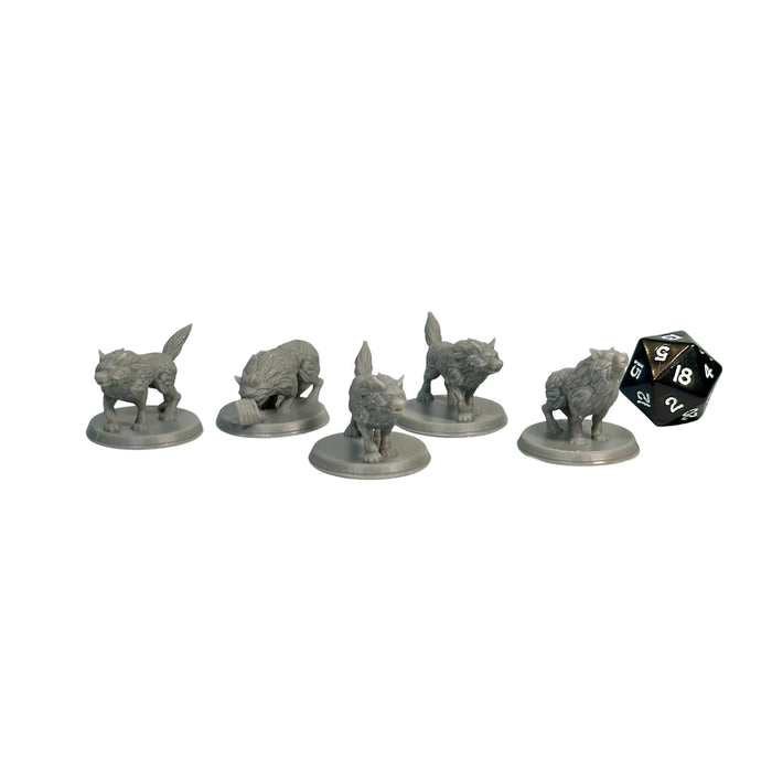 Wolf Pack (Set of 5), 12k Resin Dungeons and Dragons Miniatures DnD D&D Mini 32mm Lot