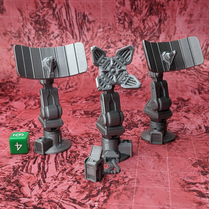 Com Tower and Satellite Dishes (Set of 3), Cyberpunk Warhammer Starfinder Sci Fi Scatter Terrain Mini