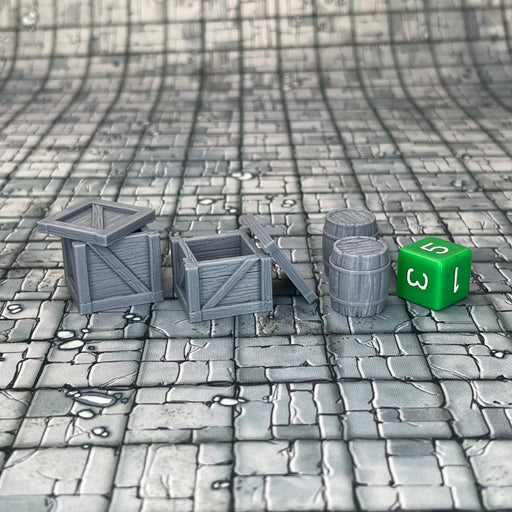 Crates with Lids and Barrels, Dungeons and Dragons DnD Scatter Terrain Mini